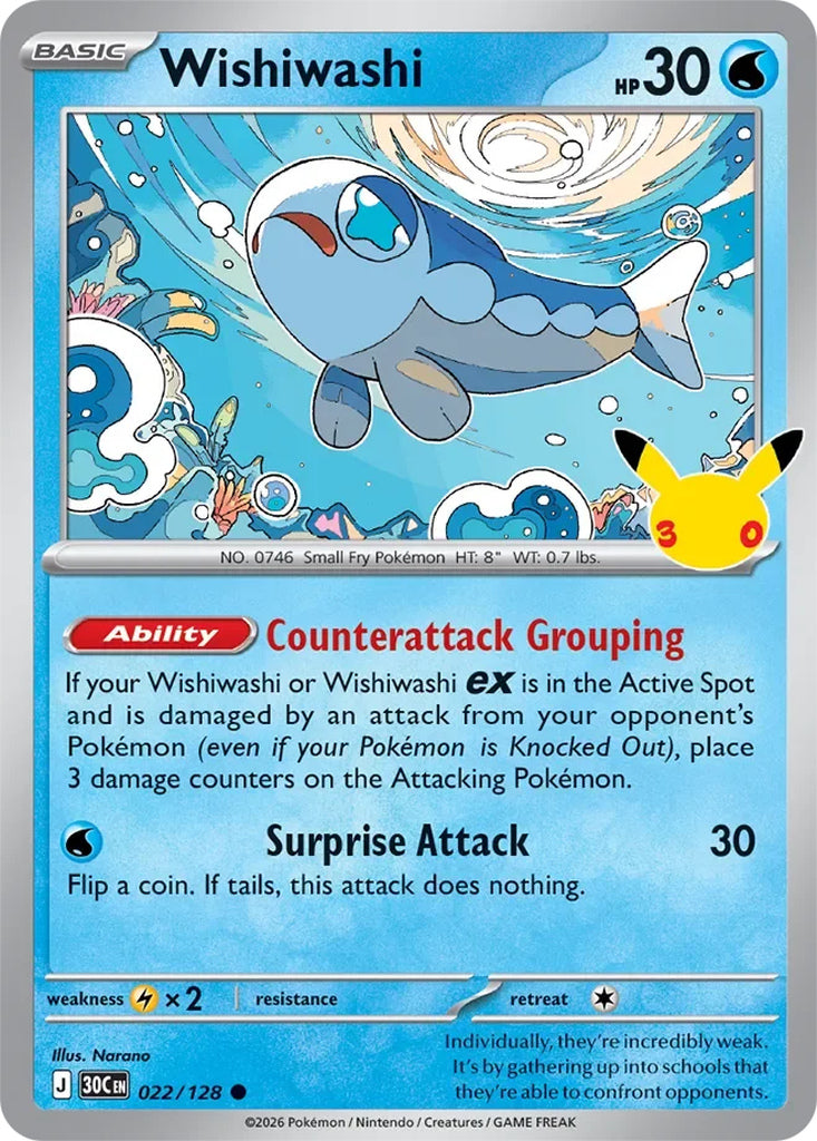 Wishiwashi 022/128 Common 30th Celebration Pokémon card