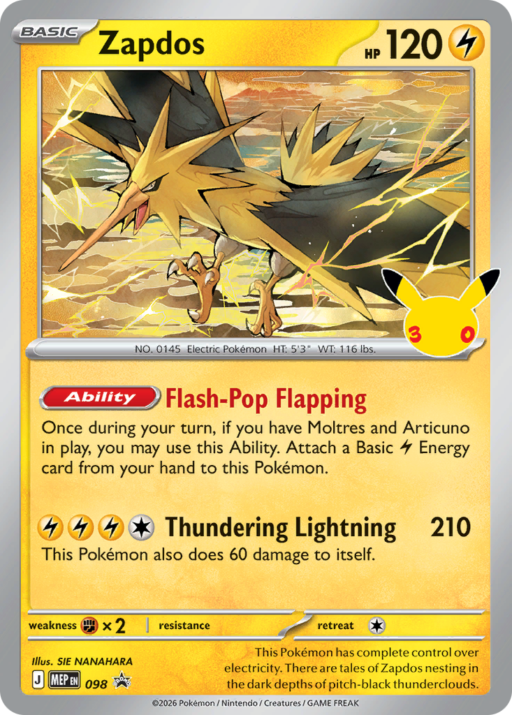 Zapdos 098/MEP Holo Promo Pokémon card – Mega Evolution Promos