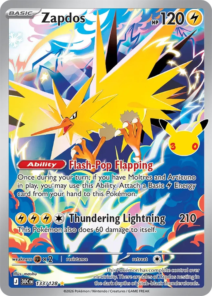 Zapdos 133/128 Illustration Rare 30th Celebration Pokémon card