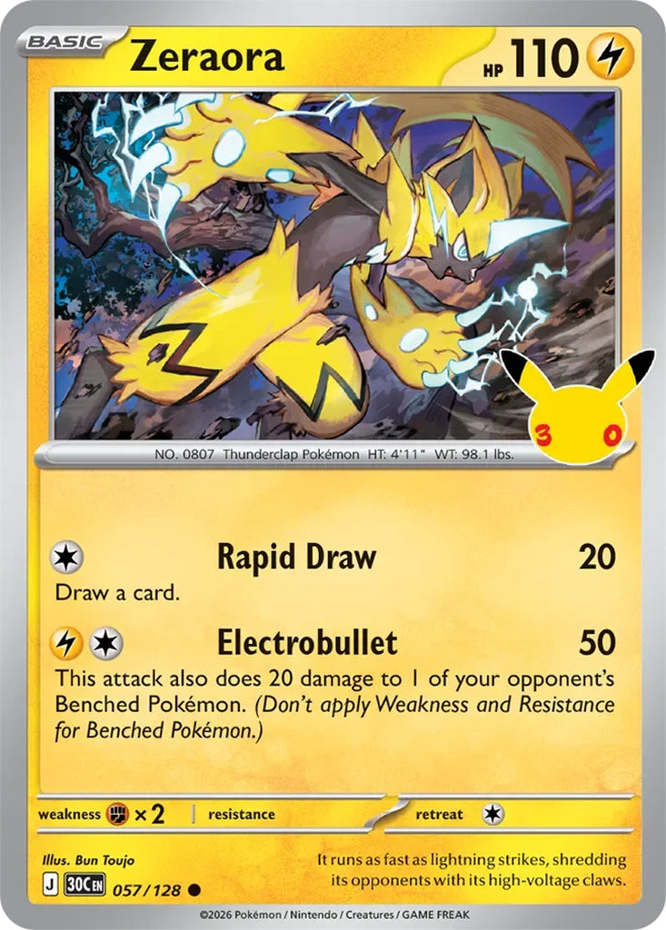 Zeraora 057/128 Common 30th Celebration Pokémon card