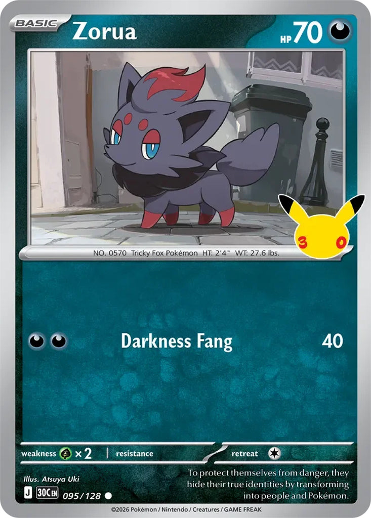 Zorua 095/128 Common 30th Celebration Pokémon card